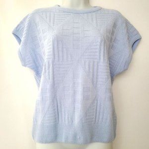 Vintage?Short?Sleeve Blue Knit Sweater L